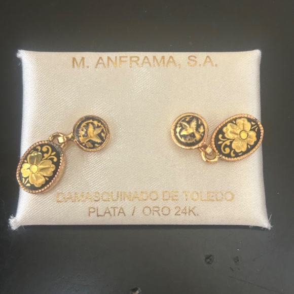 M. Anframas Damescene Spanish drop earrings. NWOT - Picture 3 of 4
